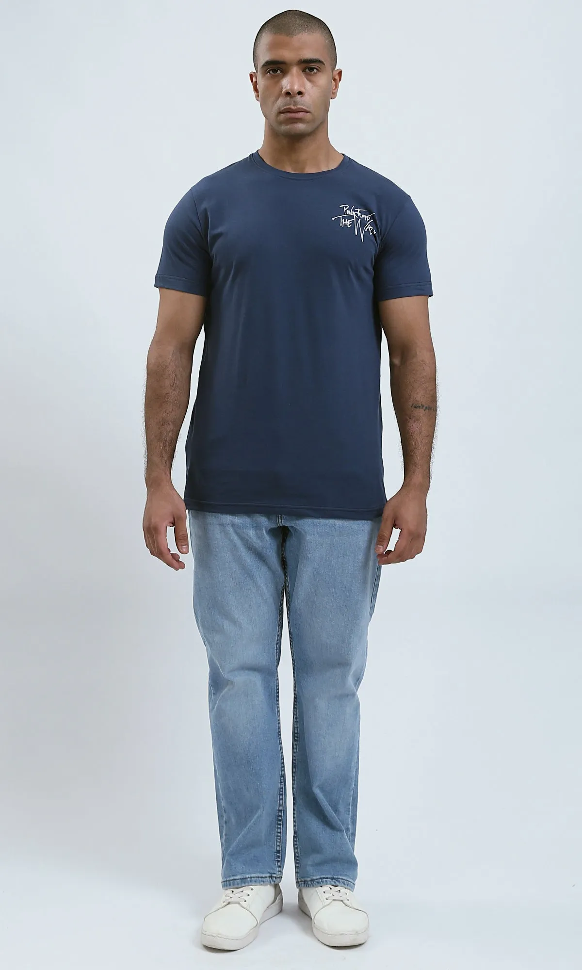 O179007 Crew Neck Navy Blue Slip On Summer Tee