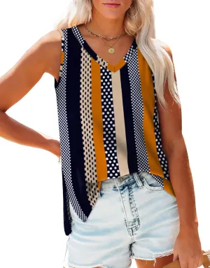 OFEEFAN Womens Tank Tops V Neck Loose Fit Basic Casual Summer Tops Side Split Sleeveless Shirts