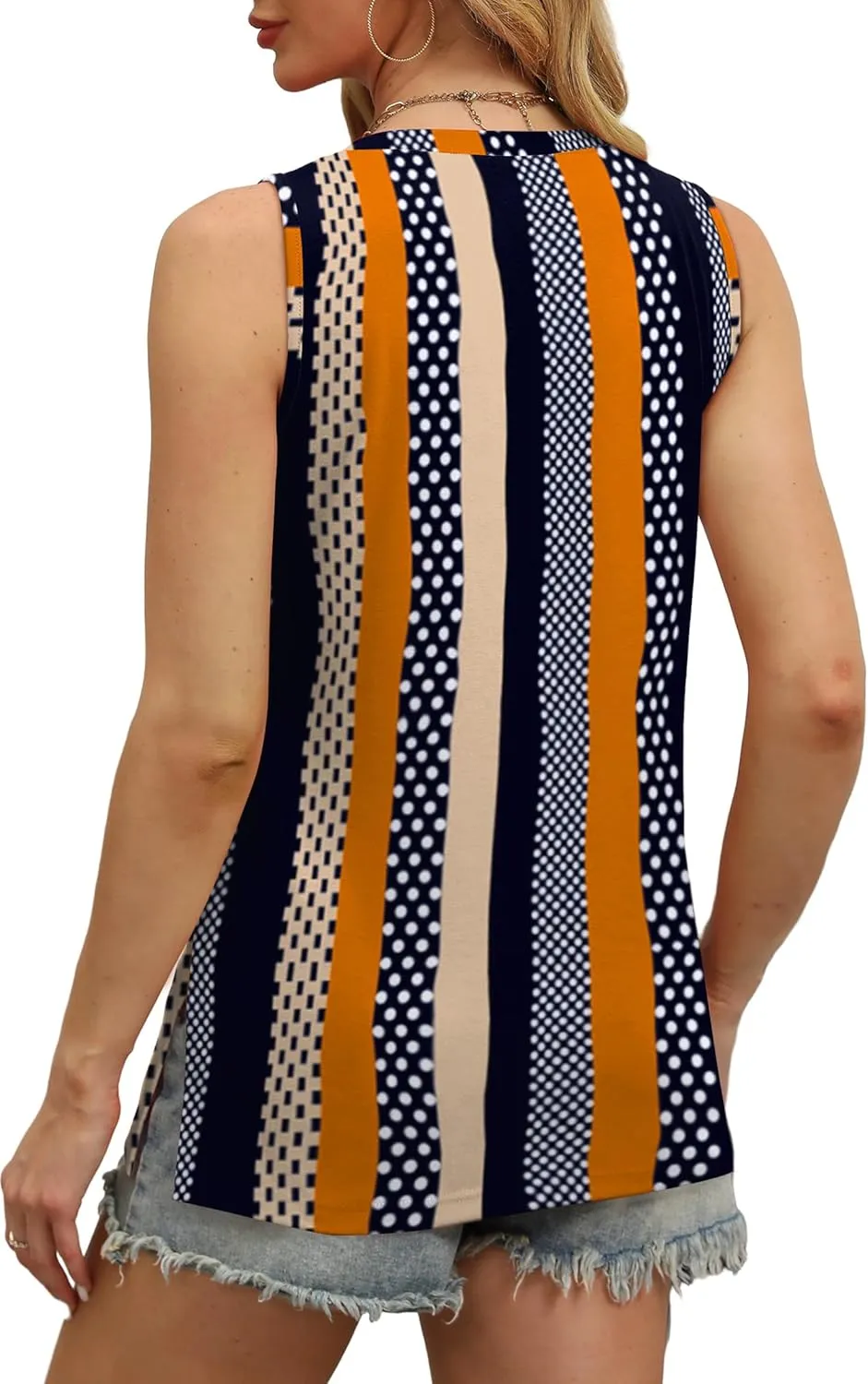 OFEEFAN Womens Tank Tops V Neck Loose Fit Basic Casual Summer Tops Side Split Sleeveless Shirts