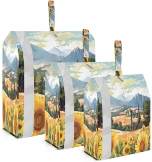 Oil Painting Sunflower Village Packing Cubes for Travel 3 Set Packing Travel Organizer Cubes Suitcase Organizer Bags Set for Travel Compression