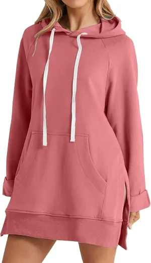 orders placed by me todays daily deals Hoodie Dress for Women 2024 Plus Size Casual Long Sleeve Sweatshirt Soft Comfy Oversized Sweater Fashion Fall Winter Warmy Pullover Tops with Pockets B-pink