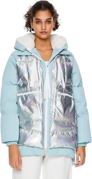 Orolay Women's Metallic Down Jacket Winter Puffer Jacket Colorful Shiny Down Coat Stitching Outwear