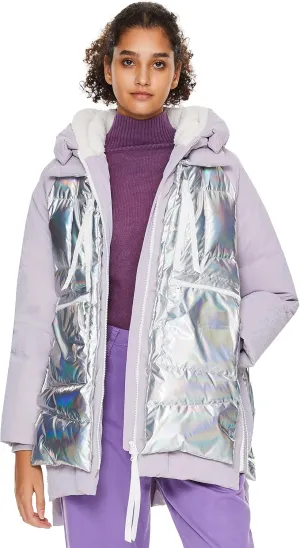 Orolay Women's Metallic Down Jacket Winter Puffer Jacket Colorful Shiny Down Coat Stitching Outwear