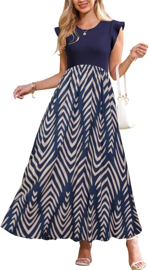 OUGES Women 2025 Spring Summer Dresses Maternity Sleeveless Ribbed Fashion Casual Outfits Maxi Dress with Pockets