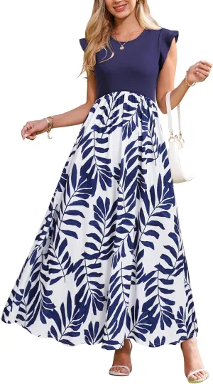 OUGES Women 2025 Spring Summer Dresses Maternity Sleeveless Ribbed Fashion Casual Outfits Maxi Dress with Pockets