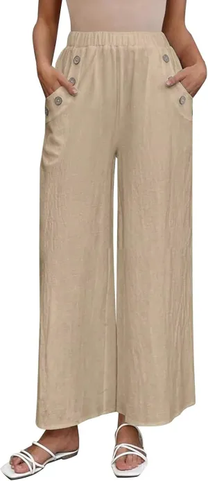 Palazzo Pants for Women Casual High Waist Wide Leg Trousers Baggy Breathable Summer Going Out Hiking Pant with Pocket