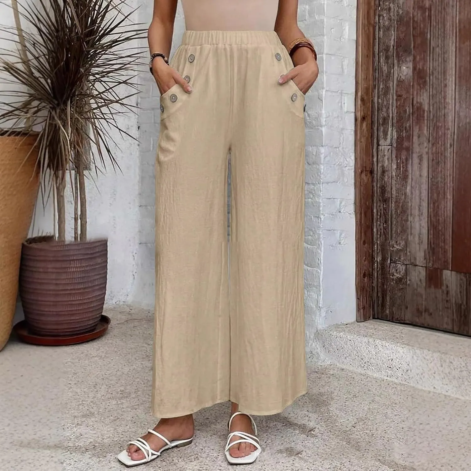 Palazzo Pants for Women Casual High Waist Wide Leg Trousers Baggy Breathable Summer Going Out Hiking Pant with Pocket