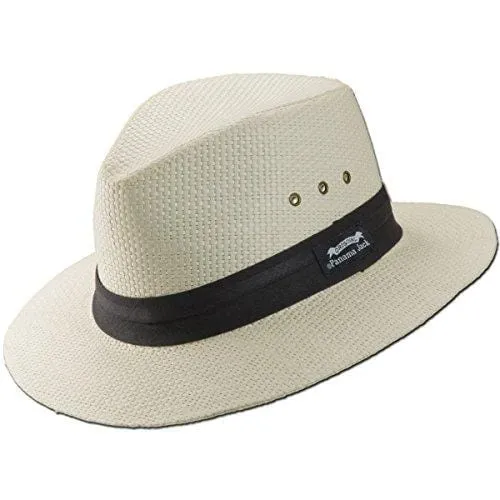 Panama Jack Natural Matte Toyo Safari Sun Hat with Black Band (White, Large)