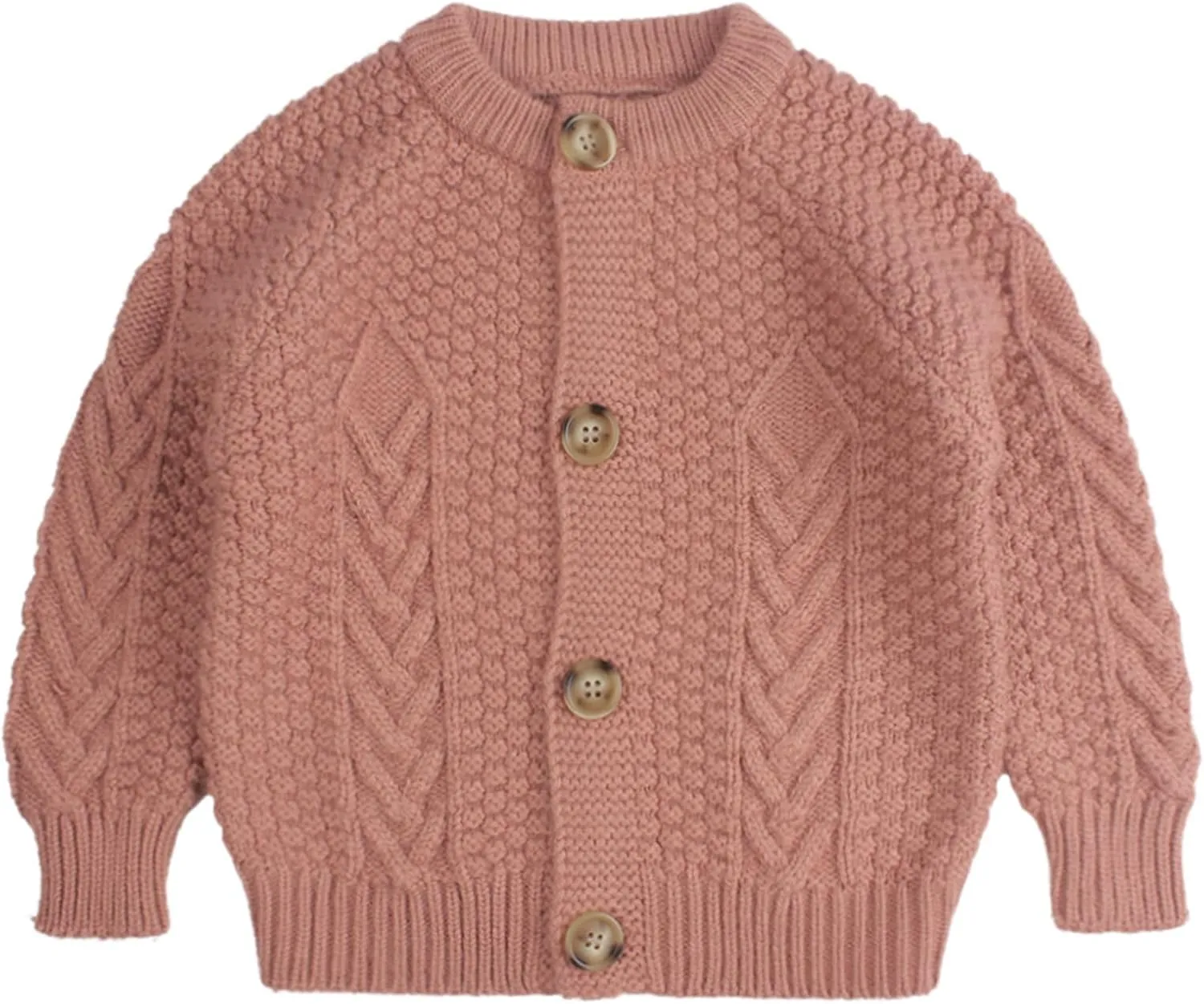 Peecabe Toddler Girl Sweaters Cable Knit Long Sleeve Crewneck Chunky Crochet Cardigans 1-6T