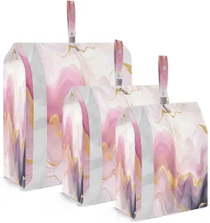 Pink Gold Marble Texture Packing Cubes for Travel 3 Set Compression Travel Bags Suitcase Organizer Bags for Travel Compression