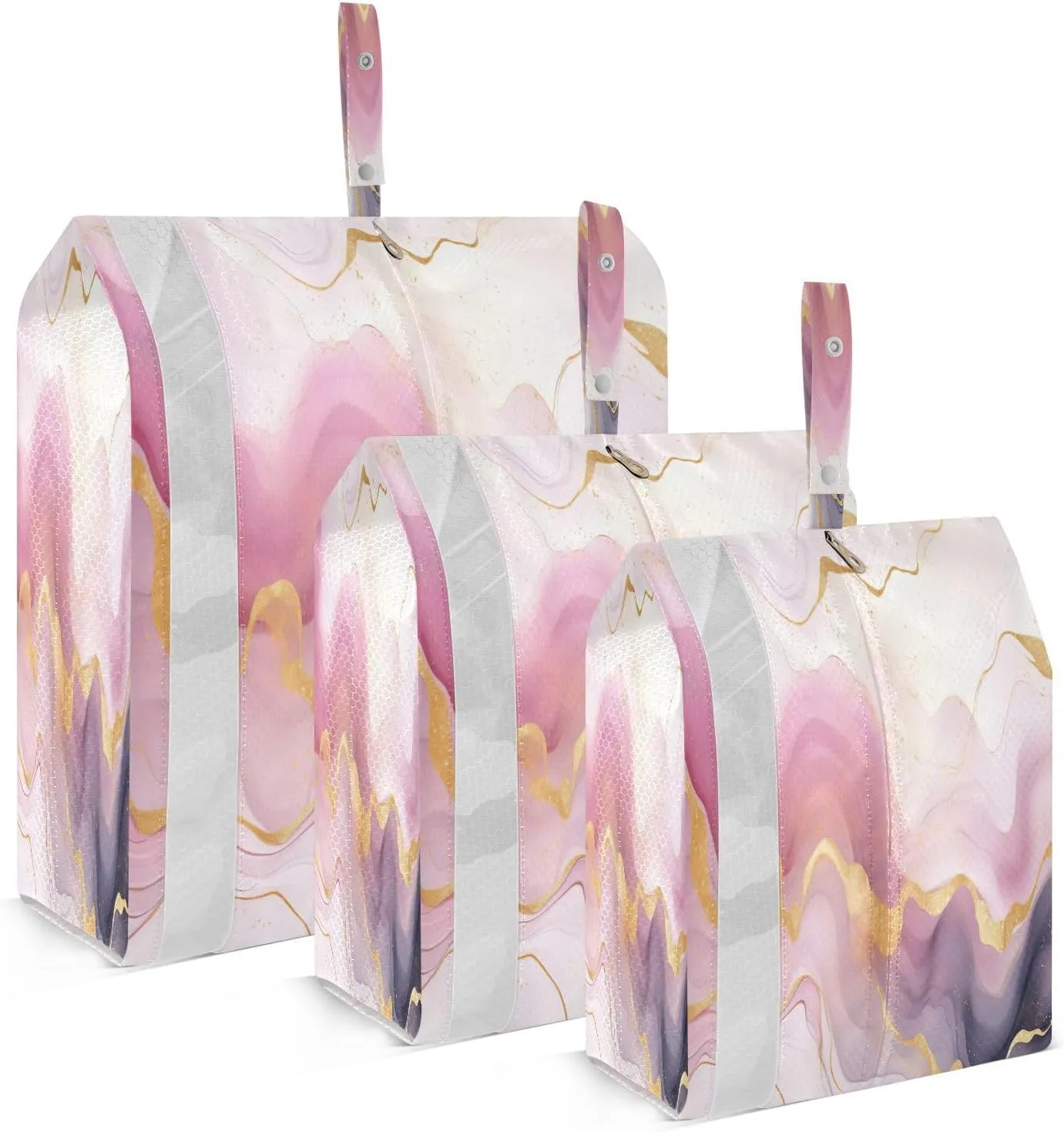 Pink Gold Marble Texture Packing Cubes for Travel 3 Set Compression Travel Bags Suitcase Organizer Bags for Travel Compression