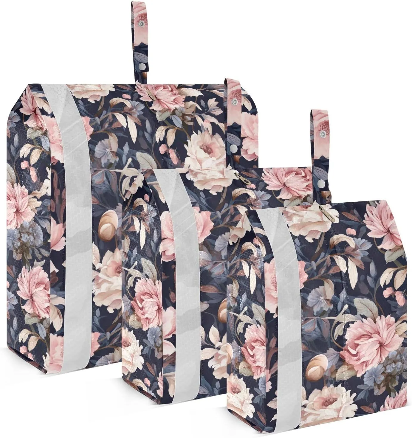 Pink White Flowers Blue Leaves Packing Cubes for Travel 3 Set Packing Cubes Large Suitcase Organizer for Vacation Clothes