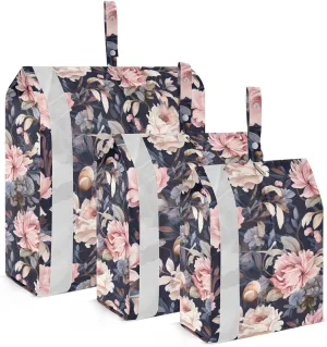 Pink White Flowers Blue Leaves Packing Cubes for Travel 3 Set Packing Cubes Large Suitcase Organizer for Vacation Clothes