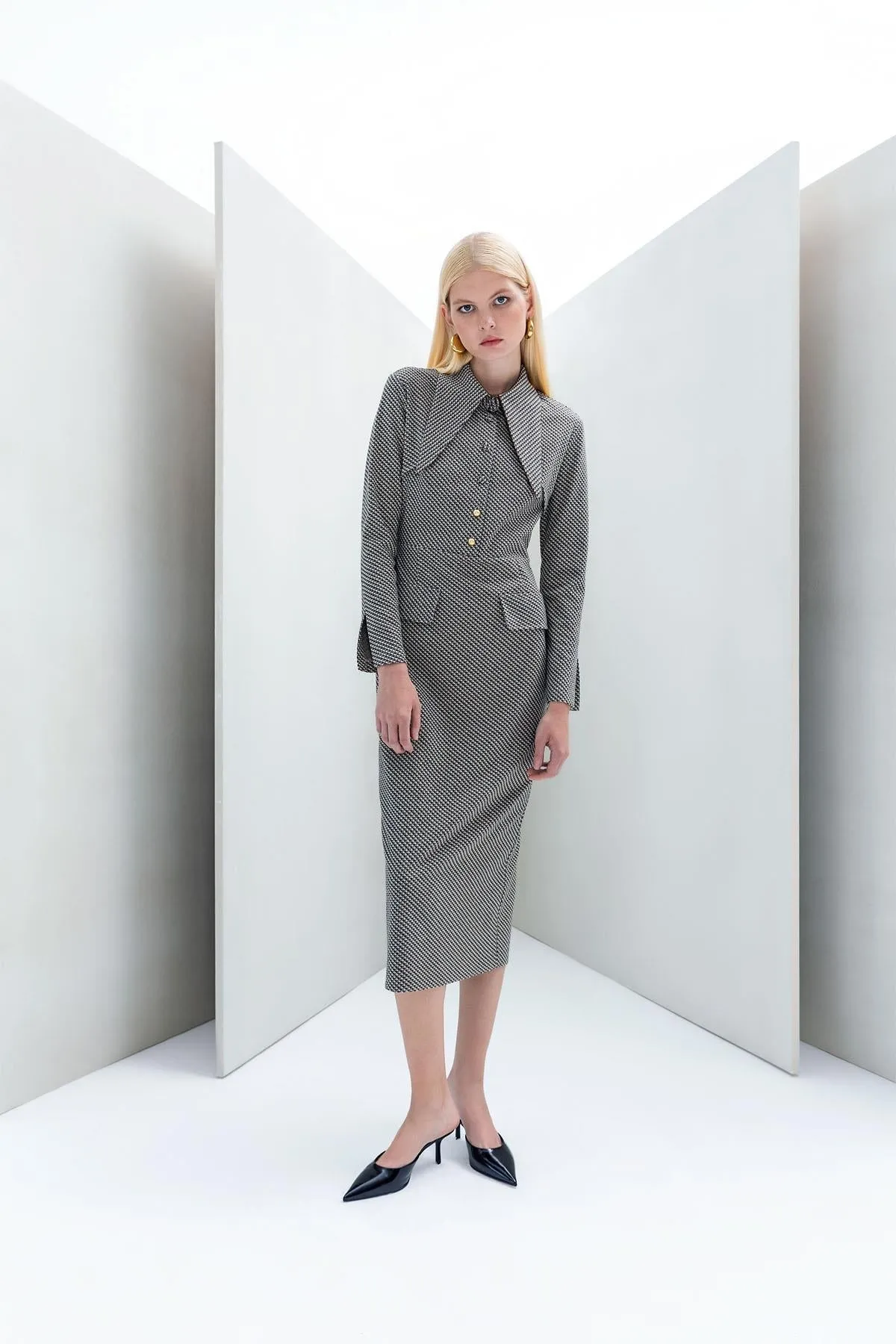 Pitikare Patterned Dress Camel