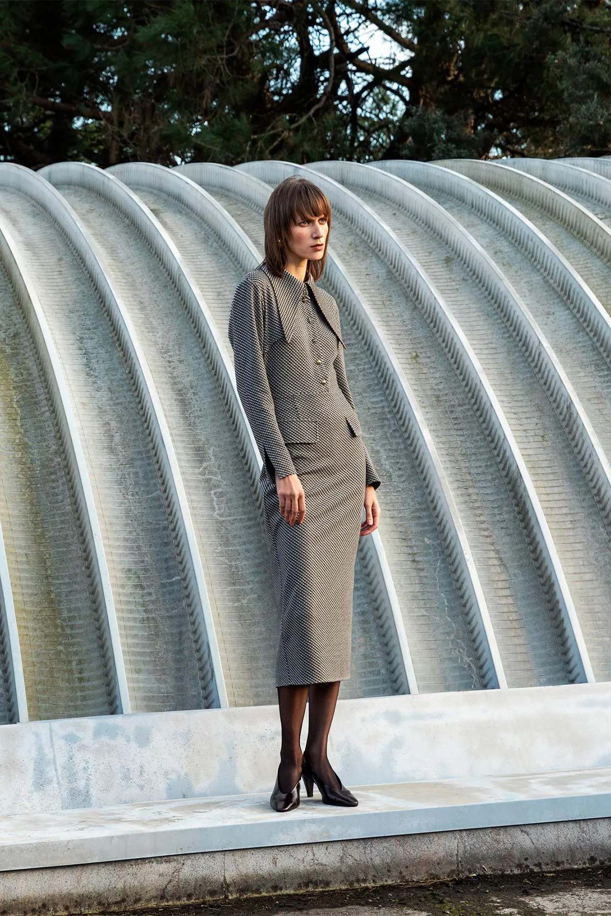 Pitikare Patterned Dress Camel