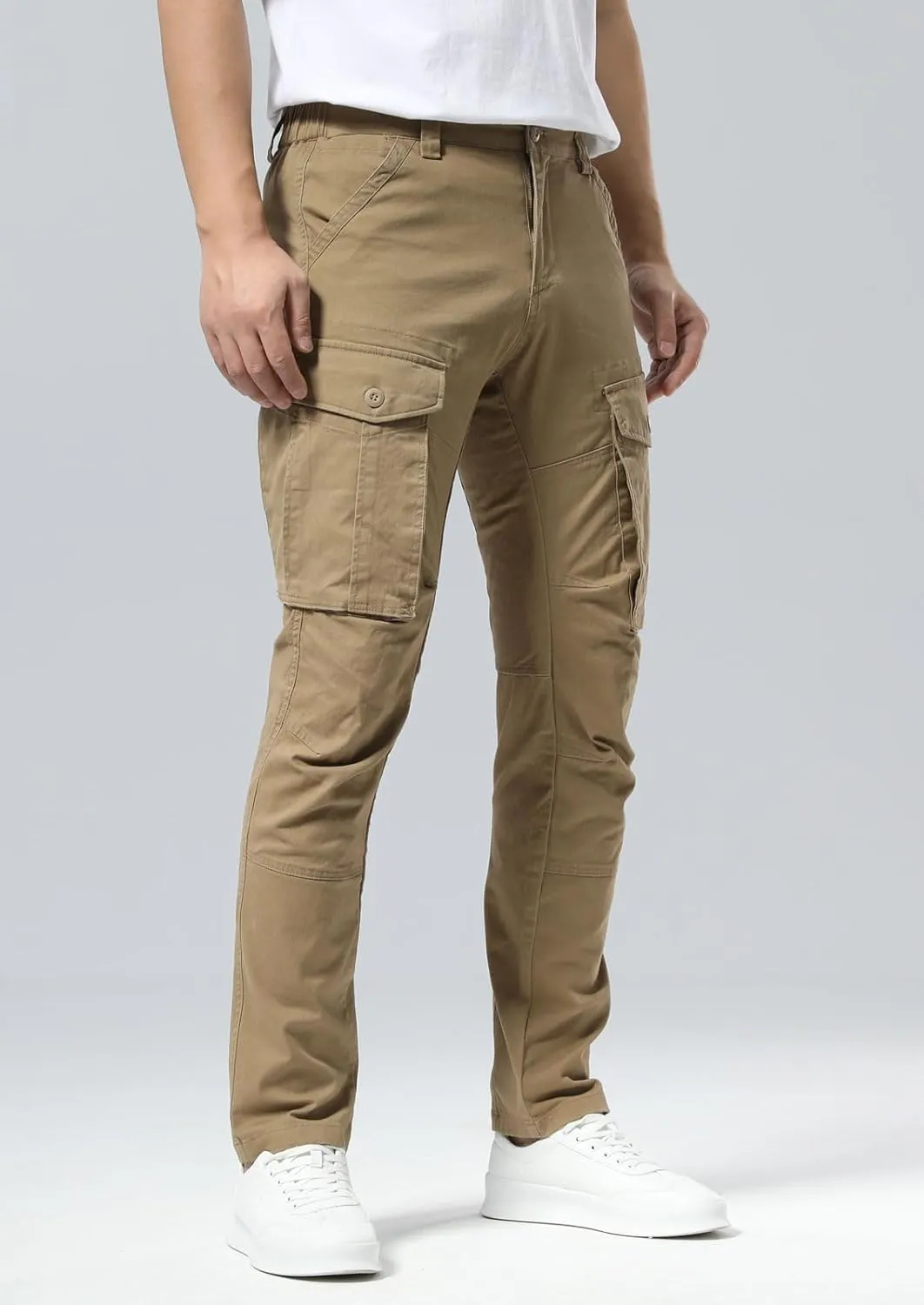 Plaid&Plain Men's Cargo Pants Slim Fit with Articulated Knees