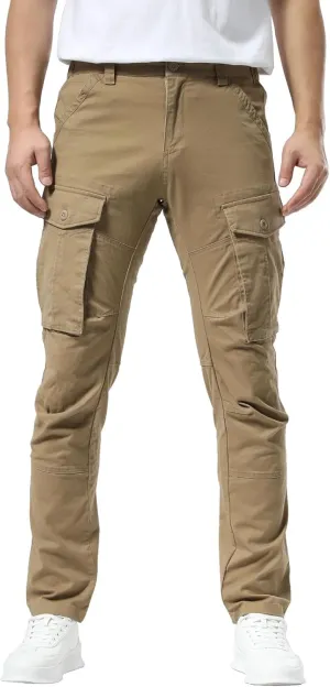 Plaid&Plain Men's Cargo Pants Slim Fit with Articulated Knees