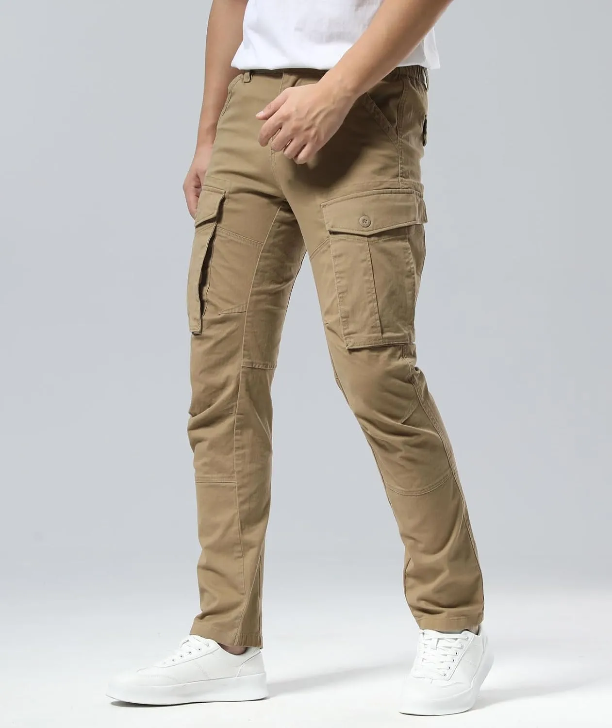 Plaid&Plain Men's Cargo Pants Slim Fit with Articulated Knees