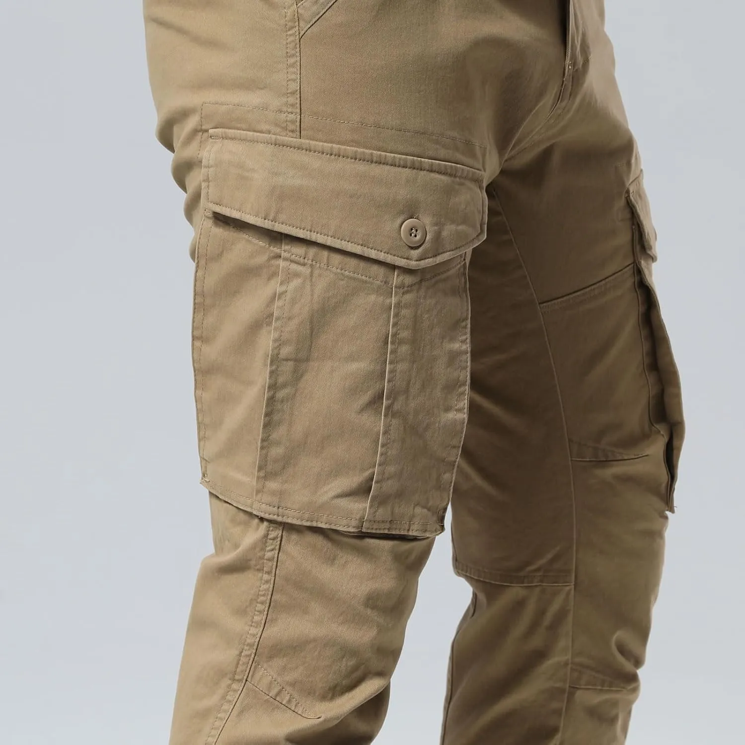 Plaid&Plain Men's Cargo Pants Slim Fit with Articulated Knees