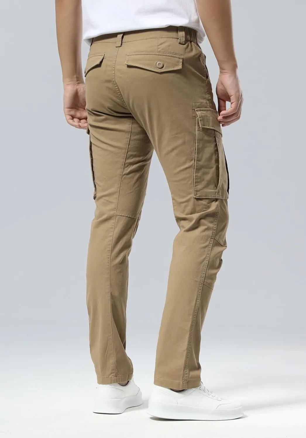 Plaid&Plain Men's Cargo Pants Slim Fit with Articulated Knees