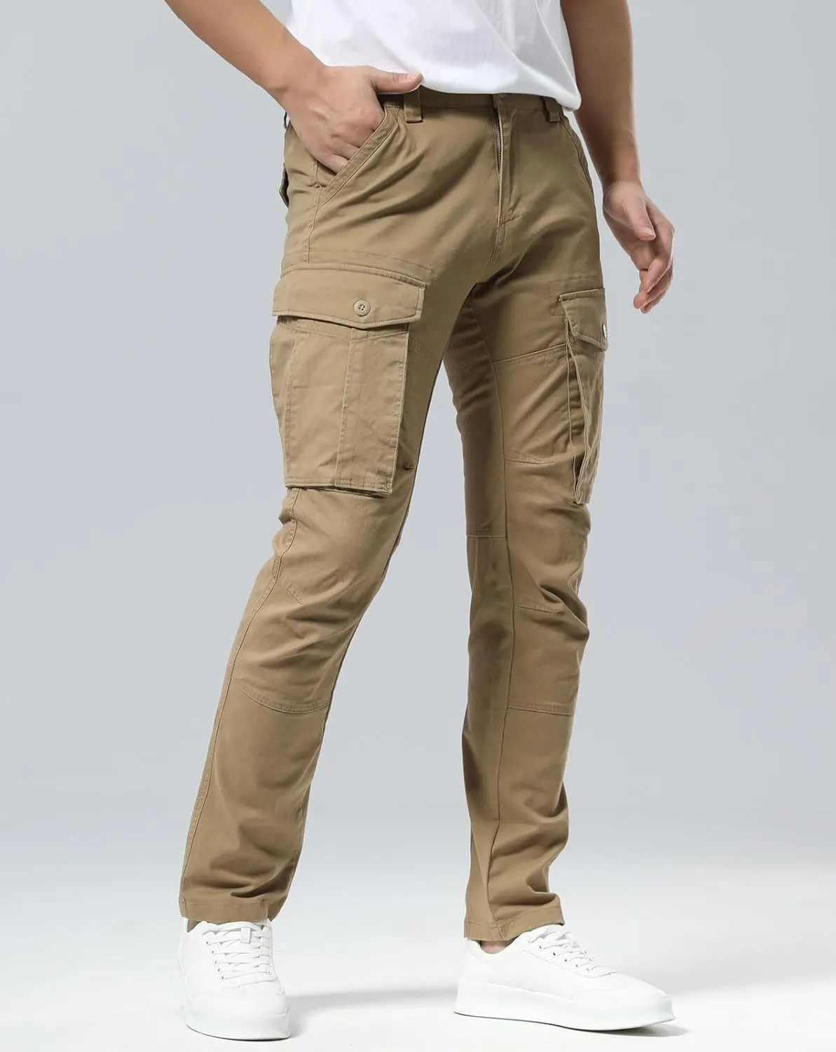 Plaid&Plain Men's Cargo Pants Slim Fit with Articulated Knees