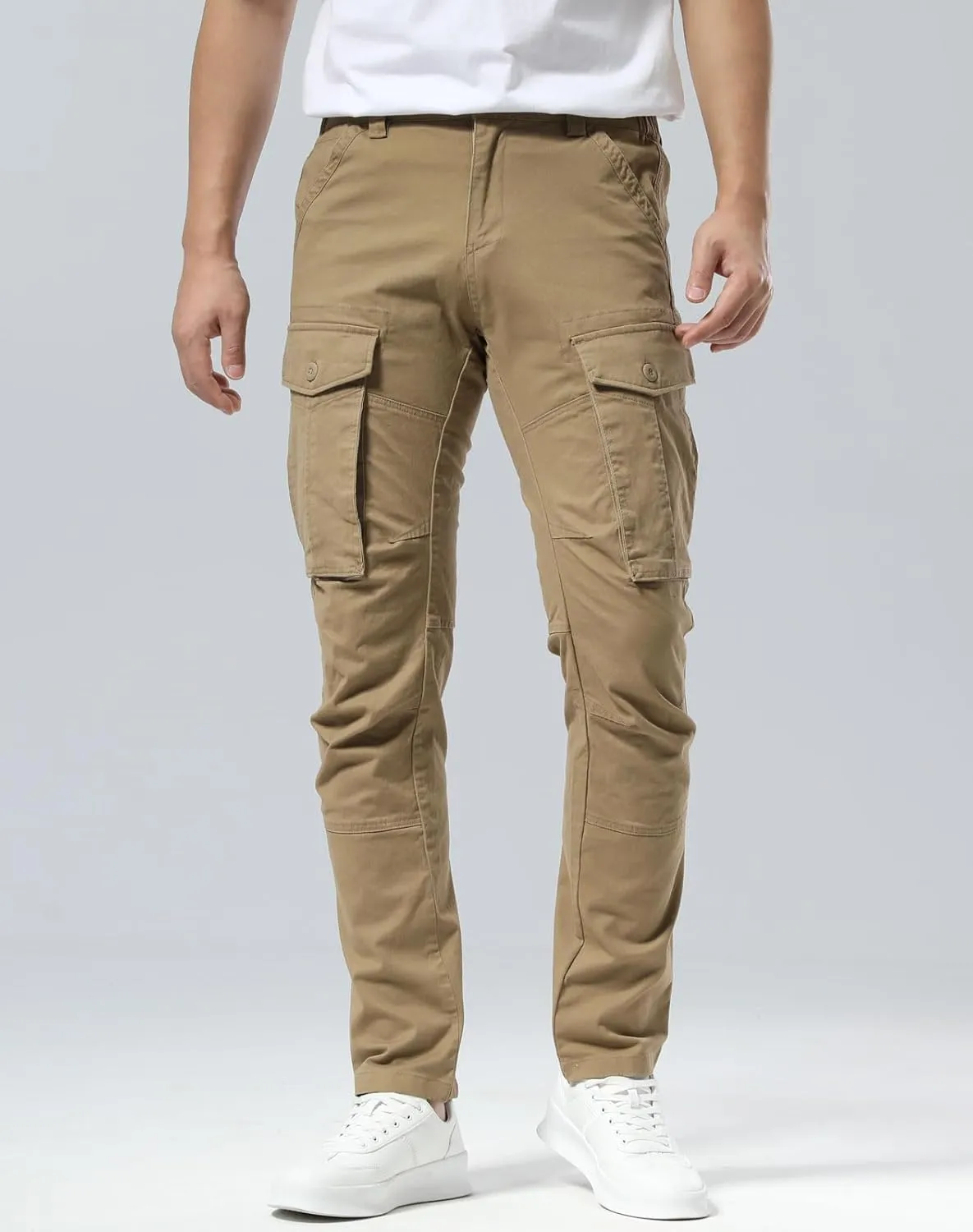 Plaid&Plain Men's Cargo Pants Slim Fit with Articulated Knees