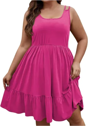 Plus Size Summer Dresses for Women Sleeveless Beach Tank Tiered Dress Casual Flowy A Line Vacation Midi Sundress