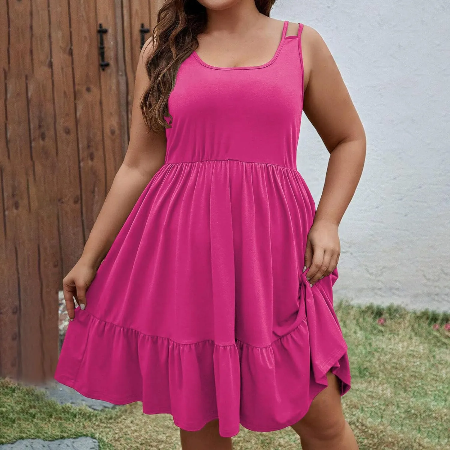 Plus Size Summer Dresses for Women Sleeveless Beach Tank Tiered Dress Casual Flowy A Line Vacation Midi Sundress