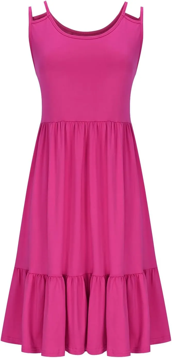 Plus Size Summer Dresses for Women Sleeveless Beach Tank Tiered Dress Casual Flowy A Line Vacation Midi Sundress