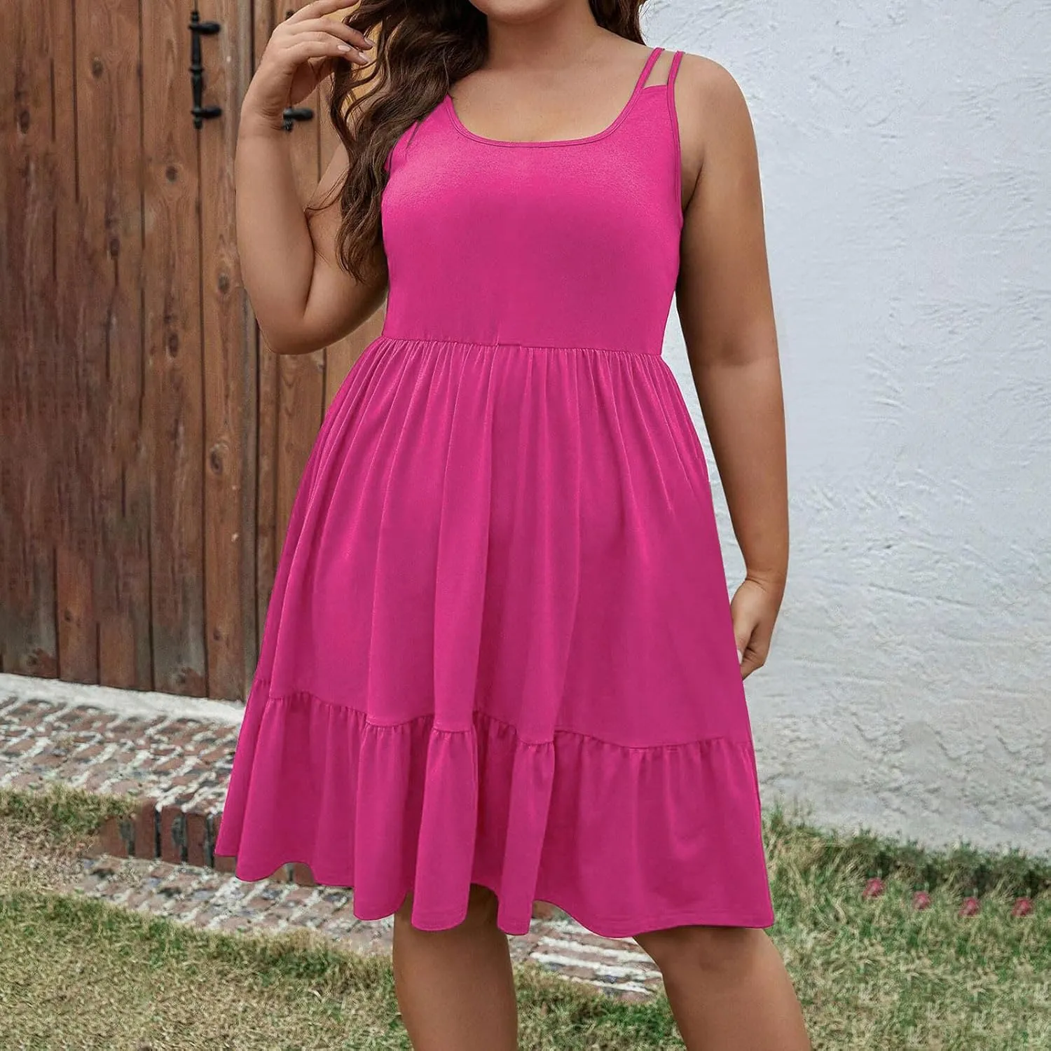 Plus Size Summer Dresses for Women Sleeveless Beach Tank Tiered Dress Casual Flowy A Line Vacation Midi Sundress