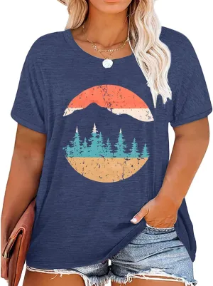 Plus Size Tops for Women Vintage Flower Graphic Tees Boho Floral Wildflowers Casual T Shirt Summer Short Sleeve Tops