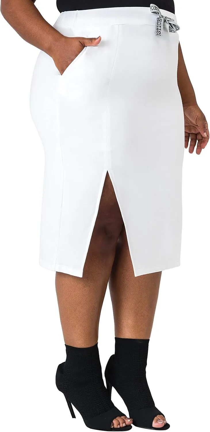 Poetic Justice Plus Size Curvy Womens Knee Length Casual Drawstring Split Skirts