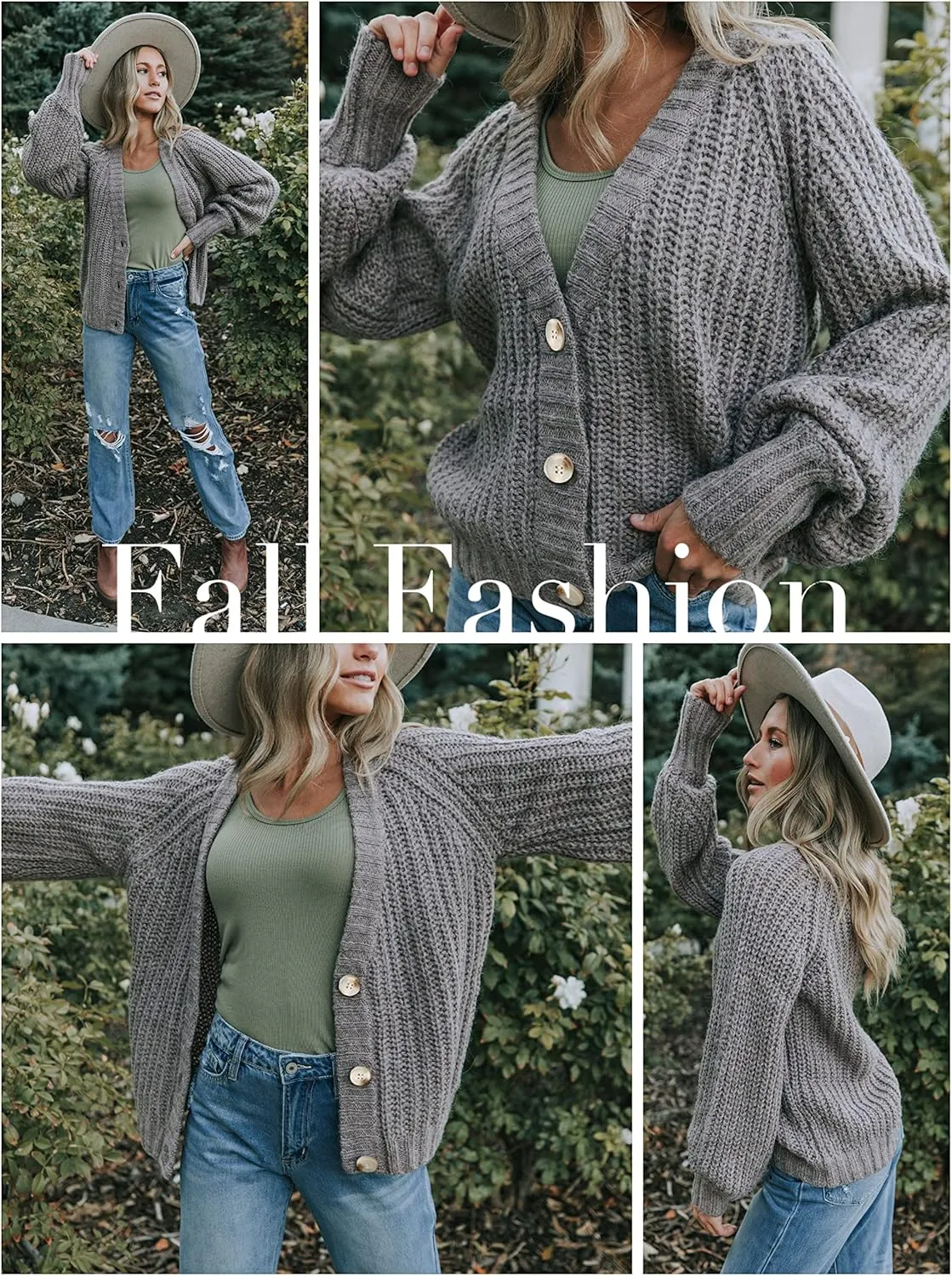 PRETTYGARDEN Women's Chunky Knit Open Front Sweater Long Sleeve Button Loose Short Cardigan Outerwear Coats
