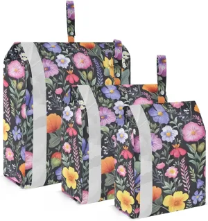 Purple Blue Pansies Florals Packing Cubes for Travel 3 Set Compression Packing Cube Luggage Accessories for Organization