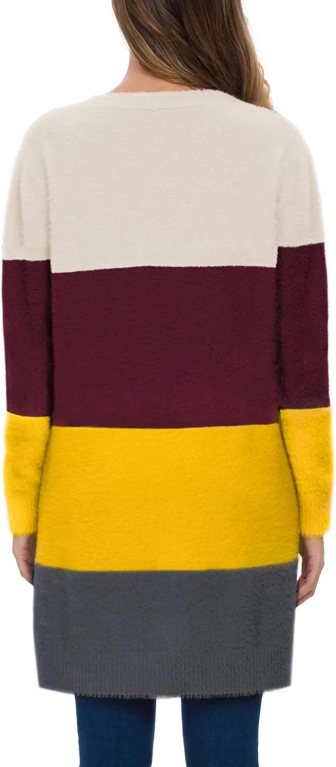QIXING Women's Casual Open Front Knit Cardigans Long Sleeve Plush Sweater Coat with Pockets