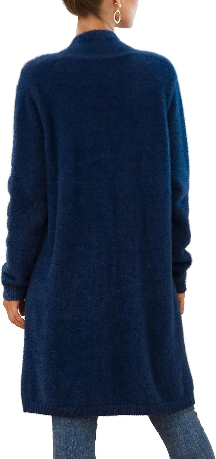 QIXING Women's Casual Open Front Knit Cardigans Long Sleeve Plush Sweater Coat with Pockets