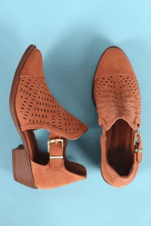 Qupid Side Cutout Buckled Accent Perforated Booties