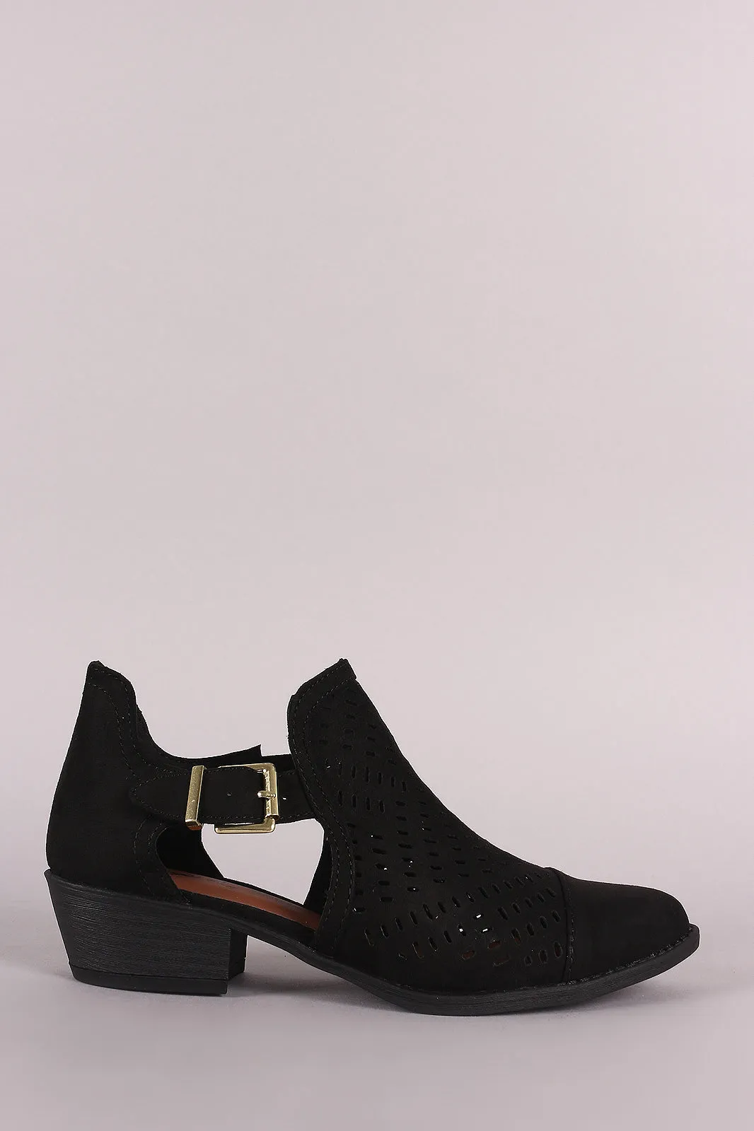 Qupid Side Cutout Buckled Accent Perforated Booties