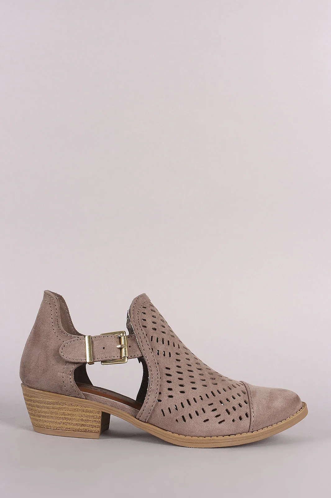 Qupid Side Cutout Buckled Accent Perforated Booties