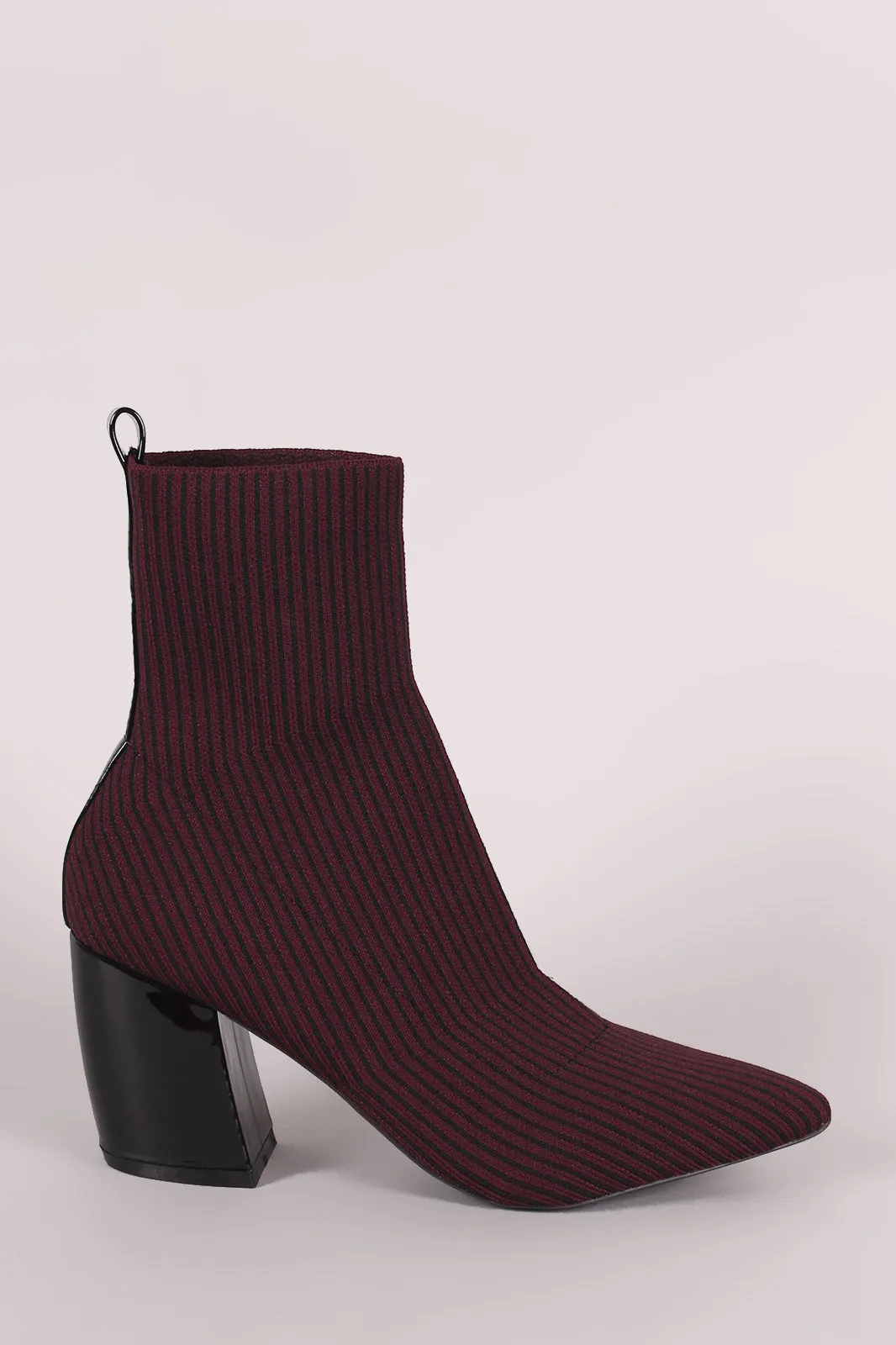 Qupid Striped Elastic Pointy Toe Sock Booties
