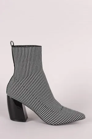 Qupid Striped Elastic Pointy Toe Sock Booties