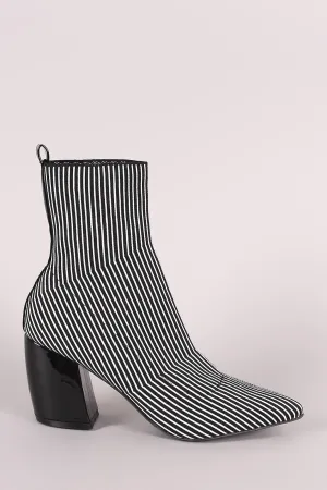 Qupid Striped Elastic Pointy Toe Sock Booties