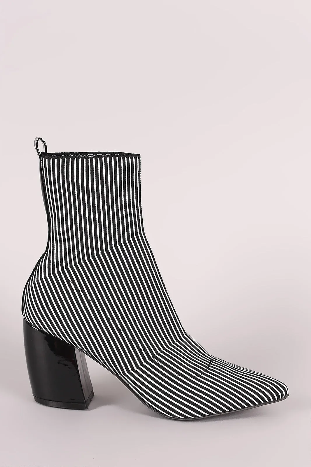 Qupid Striped Elastic Pointy Toe Sock Booties