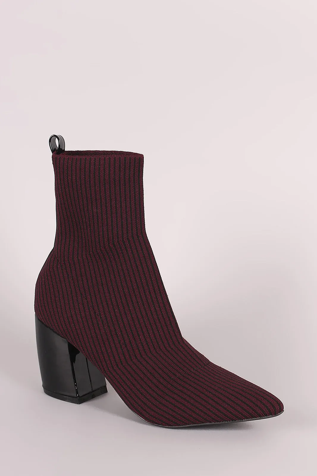 Qupid Striped Elastic Pointy Toe Sock Booties