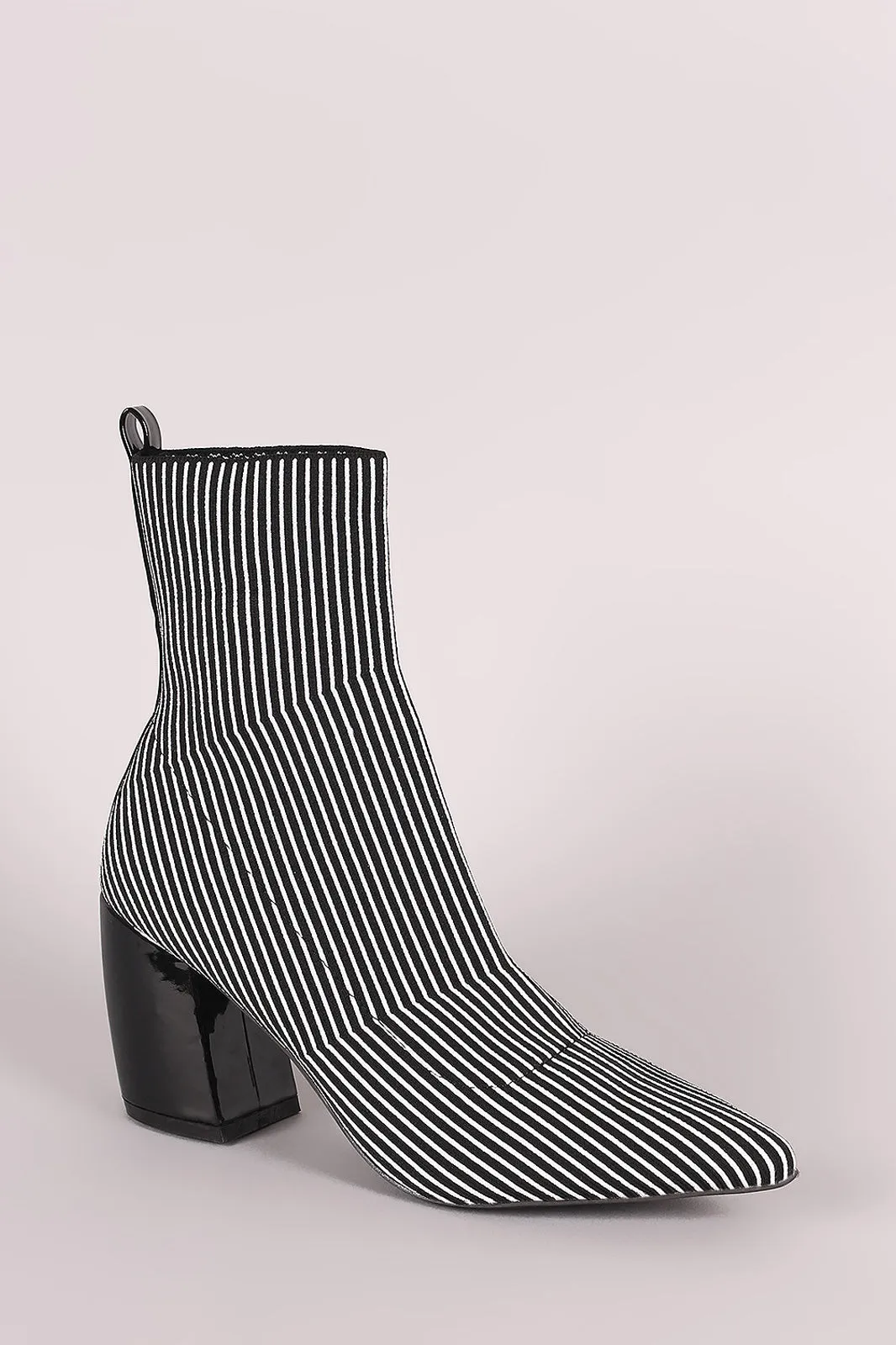 Qupid Striped Elastic Pointy Toe Sock Booties