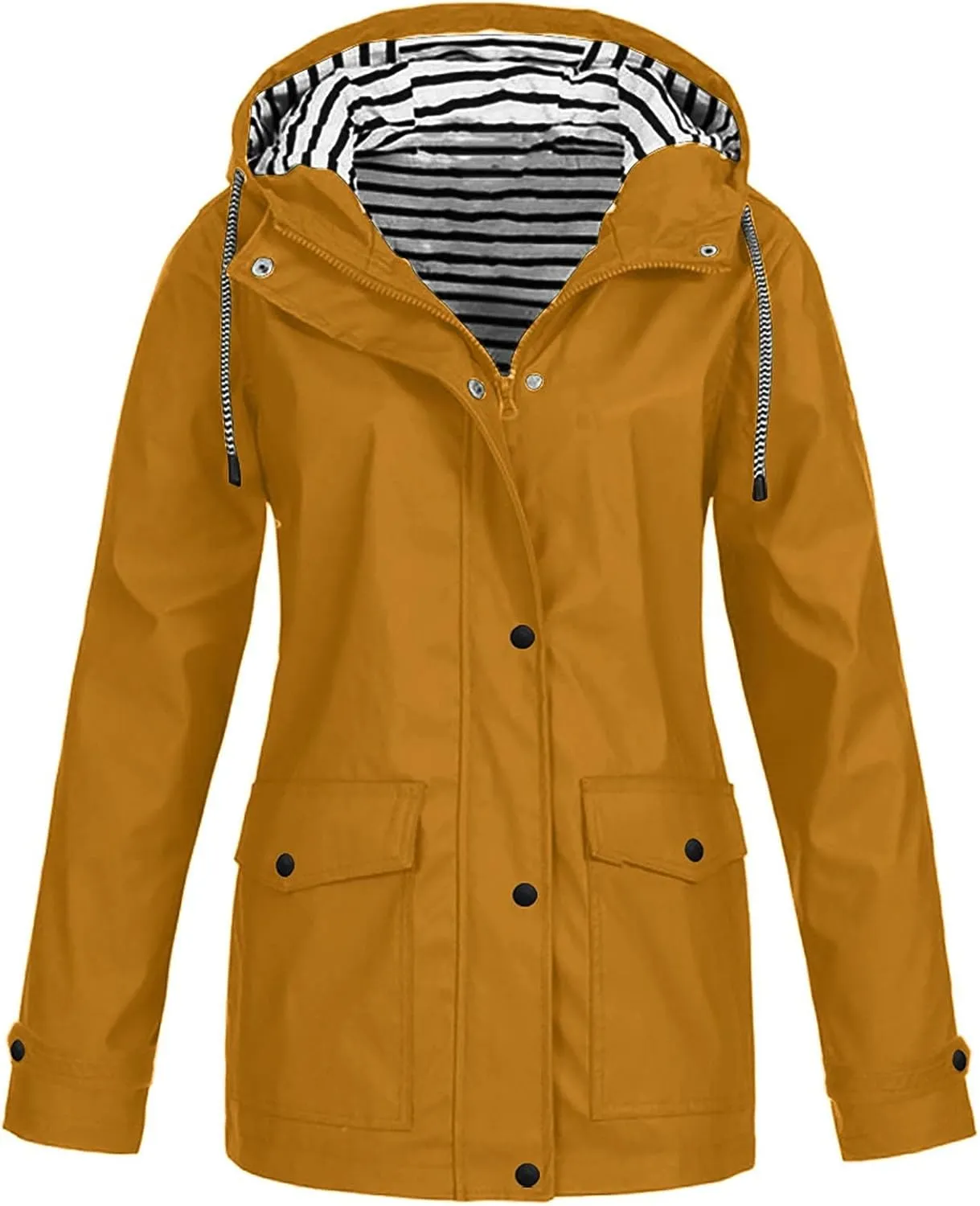 Rain Jacket Women,2024 Trendy Lightweight Zip Up Button Hooded Waterproof Windbreaker For Hiking Outdoor Travel
