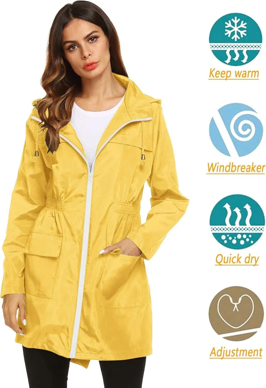 Rain Jackets For Women Waterproof Lightweight Packable Outdoor Hooded Raincoat