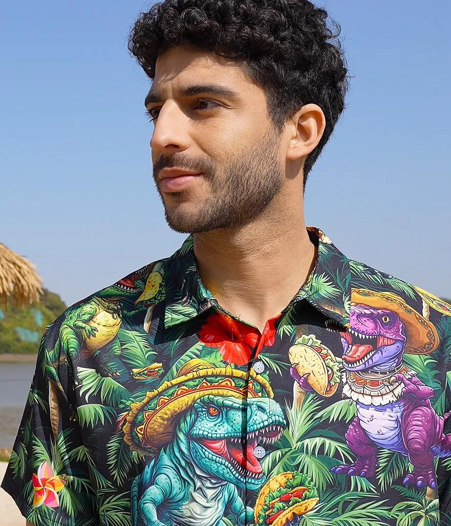 RAISEVERN Mens Hawaiian Shirt Casual Button Down Short Sleeve Tropical Beach Dress Shirt for Summer Holiday