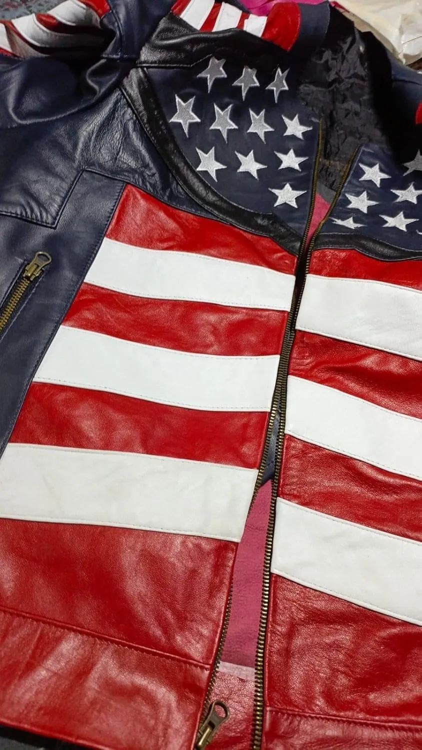 Real Leather Jacket Inspired by American Flag