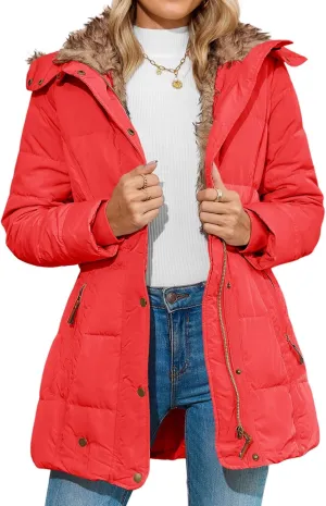 Remikstyt Womens Coats Winter Zipper Hooded Faux Fur Inside Down Jackets